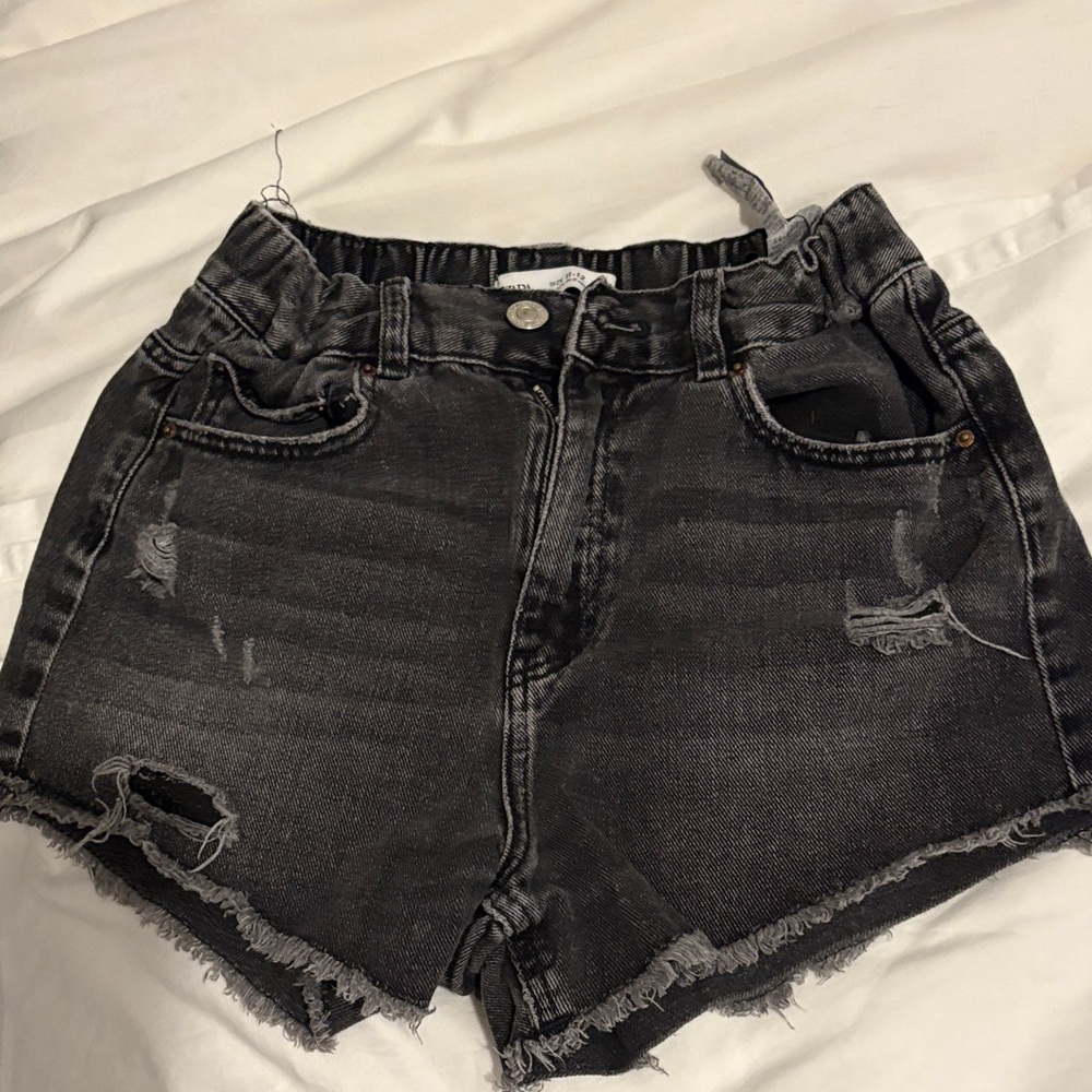 Zara Charcoal Distressed Jean Shorts